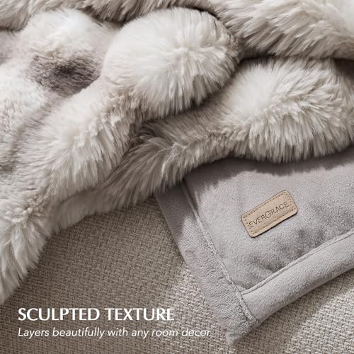 EverGrace Ultra Soft Luxury Fluffy Faux Rabbit Fur Throw Blanket, Thick Warm Bubble Throw for Bed, Cozy Plush Reversible Blankets for Couch, Chair, Sofa, Light Grey, 50x60 Inches - color: Marble Grey, size: 50"x60"