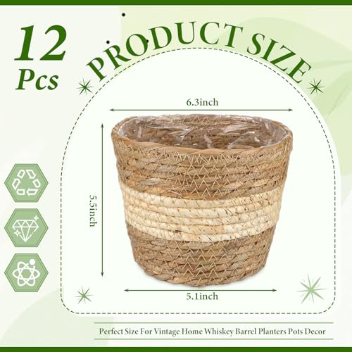 AceOrbit 12 Pcs Wicker Plant Basket Bulk with Liners Woven Planter Baskets Bulk for Indoor Outdoor Seagrass Plants Woven Wicker Baskets for Flower Pots Cover and Room Decor (Small,Bohemian) - color: Bohemian, size: Small