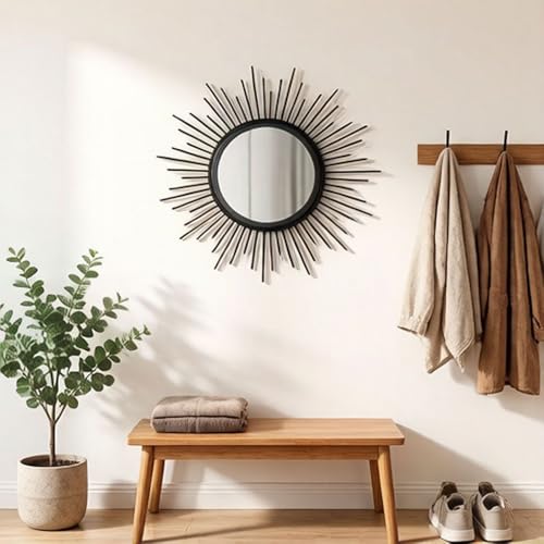 Gold Mirrors for Wall - Metal Sunburst Wall Mirror Room Decor & Home Decor, Boho Mirror Wall Decor Gifts for Women & Moms (Sun-Black, Small) - color: Sun-black, size: 12"L x 2"W
