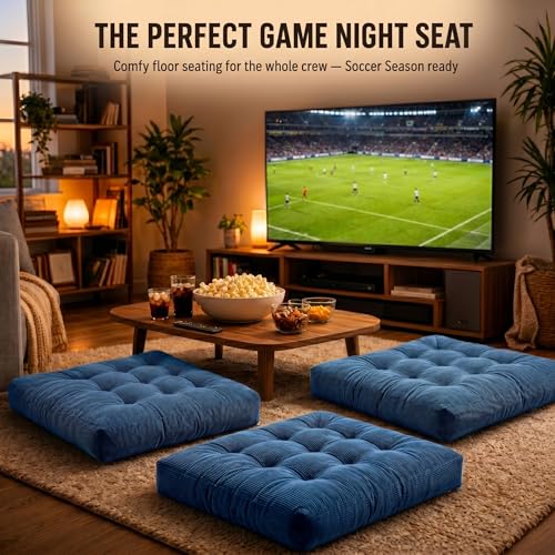 Degrees of Comfort Meditation Floor Pillow Set of 2, Square Large Pillows Seating for Adults, Tufted Corduroy Cushions for Living Room Tatami, Memory Foam Added, Navy Blue, 22x22 Inch - color: Square | Navy | 2 Pack, size: 2 Pack