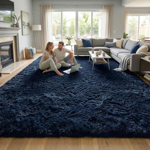 DweIke Fluffy Navy Blue Rugs for Bedroom Living Room, 3x5 Feet Soft Plush Shaggy Dark Blue Girls Boys Kids Rug, Non-Slip and Machine Washable Carpet for Dorm Nursery Classroom Decor - color: Navy Blue, size: 3 Ft X 5 Ft
