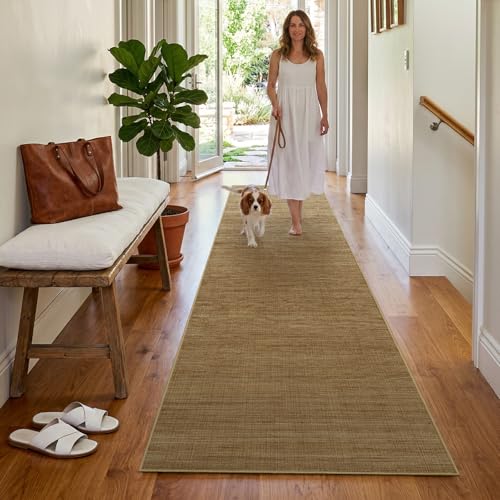 Jute 3x8 Hallway Runner Rug: Washable Non Slip Kitchen Rugs with Rubber Backing Pet-Friendly Carpets Stain Resistant Runners for Laundry Entryway Bedroom Decor Natural Brown - color: Natural Brown, size: 3' x 8' (Rectangular)