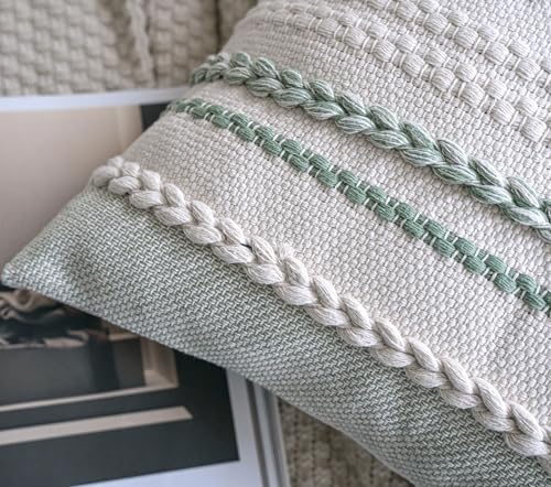 Cethom Boho Lumbar Pillow Covers 12x20 Inch Set of 2, Sage Green Textured Decorative Couch Pillow Cases for Farmhouse Home Decor, Accent Cushion Cover for Sofa, Bed, Living Room, Bedroom - color: Sage Green, size: 20" x 12" (Pack of 2)