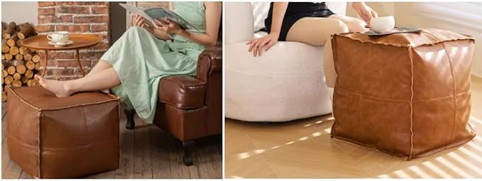 Faux Leather Unstuffed Pouf Ottoman, Square Pouffe Footstool Storage Stool, Pouf Sleeve Without Stuffing, Foot rest Suitable for living Room,Bedroom or Balcony（Size：17"D x 17"W x 15"H)No Filler