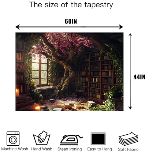 Richldeas 60x44inchs Bookshelf Tapestry Cherry Blossom Tree Tapestry Library Tapestries Reading Blanket for a Windowless Office and Dormitory Bedroom Living Room Home Decor RITAYW075 - color: Pink, size: 60"L x 44"W