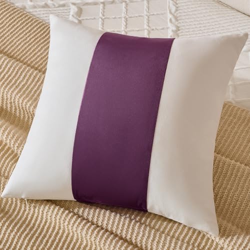 AmHoo Pack of 2 Velvet Panel Cotton Pillow Covers Decorative Pillowcase Cushion for Couch Sofa Bedroom 18 x 18-Inch Dark Purple - color: Dark Purple, size: 18" x 18" (Pack of 2)