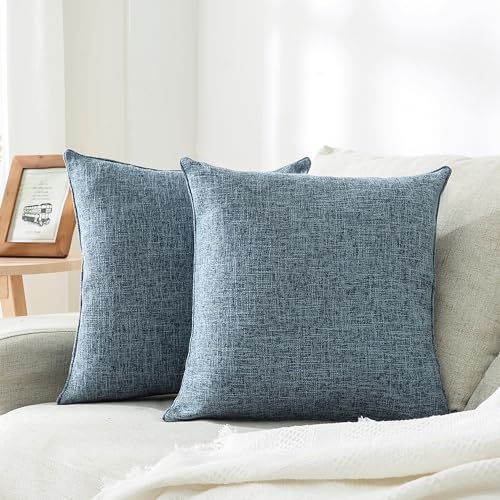 HPUK Linen Throw Pillow Covers Pack of 2, 20x20 Inch Accent Cushion Covers for Living Room, Bedroom, Decorative Solid Color Pillow Covers for Couch, Sofa, Chair, Blue - color: Blue-2pack, size: 20" x 20" (Pack of 2)