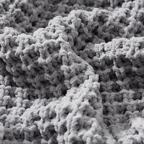 WESHIONGOO Throw Blanket for Couch Soft Knit Throw Blanket with Chenille Yarn Non-Shedding, Chenille Blanket for Living Room Bed Sofa (Grey, 50"*60") - color: Grey