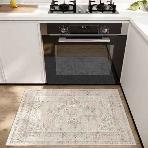 2x3 Washable Area Rugs for Entryway: Boho Small Rug Non Slip Door Mat Indoor Entrance Soft Low Pile Faux Wool Throw Rugs for Inside Front Door Floor Entry Bedroom Bathroom Kitchen Nursery Kids Room - color: Beige White and Black, size: 2' x 3' (Rectangula