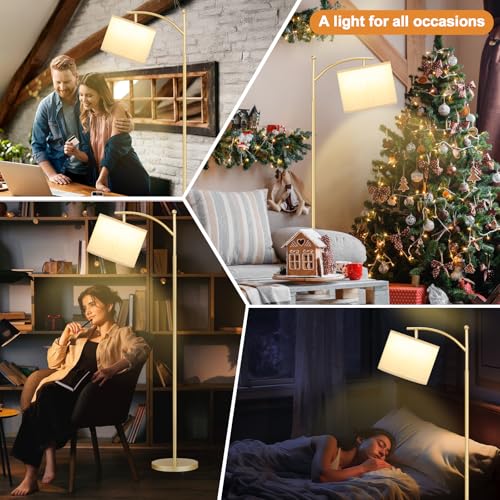 Ambimall 60" Floor Lamp with 3 Color Temperatures, Adjustable Beige Shade, Gold Pole - Tall Lamp for Living Room, Bedroom, Office, Classroom, Dorm - 9W Bulb Included - color: Beige & Gold