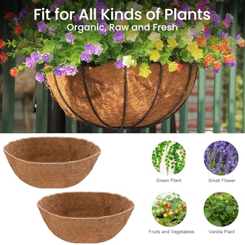 6 Pcs 8inch Coconut Fiber for Plants Round Hanging Basket Liner Wall Planter Insert Replacement Coco Coir Liner for Window Box, 100% Natural Coconut Fiber Fence Flower Baskets Pot (6, 8 inch) - size: 8 inch