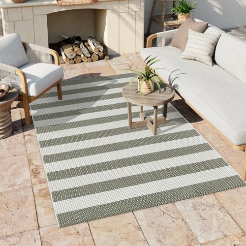 Green and White Striped Outdoor Rug 4x6 ft, Washable Cotton Woven Patio Rug, Reversible Foldable Front Porch Decor Indoor Outdoor Rugs for Farmhouse/Living Room - color: Green, size: 4'x6'