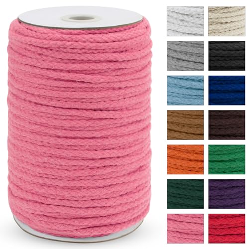 JeogYong Braided Macrame Cord 5mm x 295ft, Natural 8-Strand Braided Cotton Rope, Colored Drawstring Cord Craft Rope for Plant Hangers, Wall Hanging, Dream Catcher, Garden, DIY Projects - color: Dark Pink