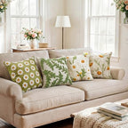 Fourluoo 4 Pcs Daisy Embroidered Throw Pillow Covers 18x18 Daisy Decorative Pillow Cover with Zipper Spring Floral Tufted Cushion Pillowcase for Bed Couch Sofa Living Room - style: Daisy