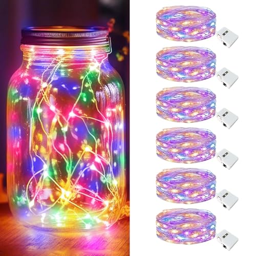 kolpop 6 Pack LED Fairy Lights Battery Operated, Mini Twinkle String Lights Battery Powered Waterproof for Christmas Mason Jars Party,Multicolor - color: Multicolor, size: 6 Pack