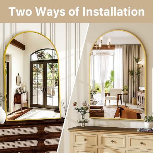 HARRITPURE Arched Bathroom Mirror - 30"x40" Gold Large Wall Mounted Vanity Mirror Aluminum Alloy Frame Arch Wall Mirror for Living Room, Bedroom and Entryway - color: Gold-1pcs, size: 40"L x 30"W
