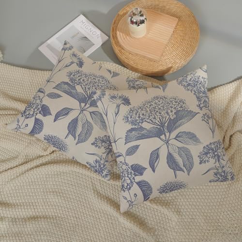 Vintage Blue Pillow Covers 16x16 Inch 2 Pcs Boho Floral Decor Throw Pillows Hydrangea Flower Seasonal Outdoor Farmhouse Neutral Accent Decoration Pillowcase Linen Cushion Cover for Couch - color: Boho Vintage Blue Hydrangea, size: 16" x 16" (Pack of 2)