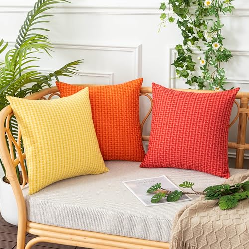 UGASA Outdoor Waterproof Pillow Covers Pack of 2 Weaving Texture Water Resistant Outside Decorative Pillow Cases for Patio Garden Porch Yard Bench Tent 16x16 Inch, Yellow - color: Yellow, size: 16" x 16" (Pack of 2)