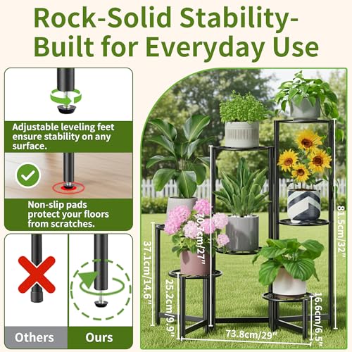 Plant Stand Outdoor,7 Tier Foldable Corner Tall Plant Shelf for Multiple Plants Flower Pot Holder Display Stand for Living Room Balcony Garden Patio -BlackS - color: BlackS, size: 7-tiers