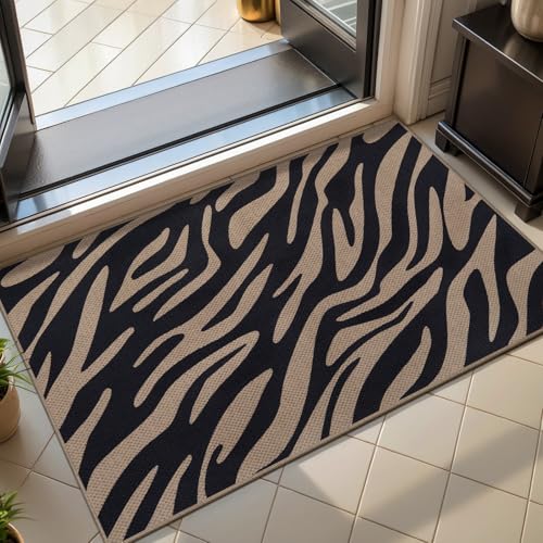 Tangsoo Easy Jute 2x3 Outdoor Washable Rug for Entryway,Neutral Non-Slip Rugs Modern Small Throw Mats Black Zebra Pattern Indoor Entrance Carpet for Entry Kitchen Foyer Front Porch - color: Black Zebra Pattern, size: 2x3ft