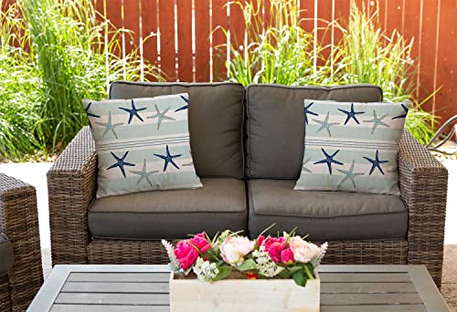 Nphuriy Coastal Navy Blue Pillow Cover, Coastal Starfish Repeat Pattern Navy Turquoise Square 16 x 16 Inches Decorative Throw Pillow Cover Cotton Linen Cushion for Sofa Bedroom Car, Blue - color: Multi 37