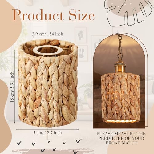 Gerrii 6 Pack Small Rattan Lamp Shades 5.91" (H) x 5"(D) Boho Woven Light Covers, Water Hyacinth Replacement Shades for Pendant Wall Ceiling Fixture, Clip on Bulb Decor