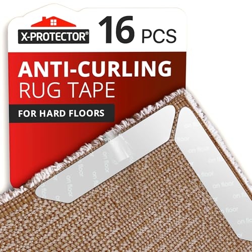 X-Protector Rug Tape - 16 Pcs Set - White Anti-Slip & Anti-Curling Carpet Tape for Hard Floors - Premium Rug Pad Gripper - Carpet Corner Grippers to Keep Your Carpet in Place & Make Corners Flat - size: 16 PCS, Trapezoid (For Hard Floors)
