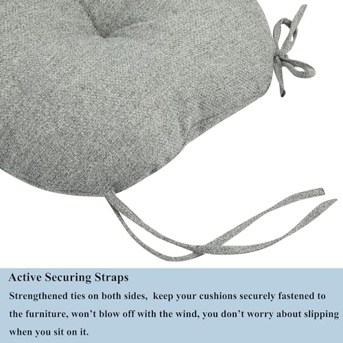 FUNHOME 15"x15"x4" Bistro Chair Cushion Set of 2, Water Repellent Round Outdoor Chair Cushions with Ties, Patio Tufted Chair Pads for Home Garden (Light Gray) - color: Light Gray