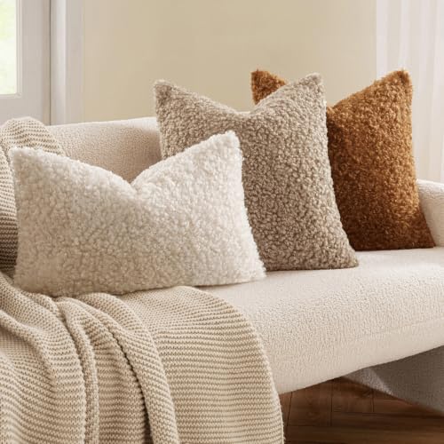 MIULEE Pack of 2 Throw Pillow Covers 18x18 Inch Light Camel Faux Fur Decorative Sherpa Pillow Covers Fuzzy Accent Soft Sheepskin Fleece Cushion Cases for Boho Home Decor Couch Living Room Bed - color: Light Camel, size: 18" x 18" (Pack of 2)