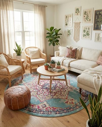 Rugs.com Fleur Collection Rug – 8' Round Light Blue Medium-Pile Rug Perfect for Kitchens, Dining Rooms - color: Light Blue 11, size: 8' (Round)