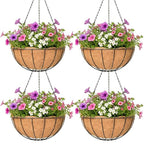 4 Pack Hanging Planter for Outdoor Plants 14 inch Metal Hanging Flower Basket with Coco Coir Liner Round Wire Plant Holder Chain Flower Pots Outdoor Garden Decoration Watering Hanging Baskets(XG) - size: 14" x 4 Pack, style: Watermelon