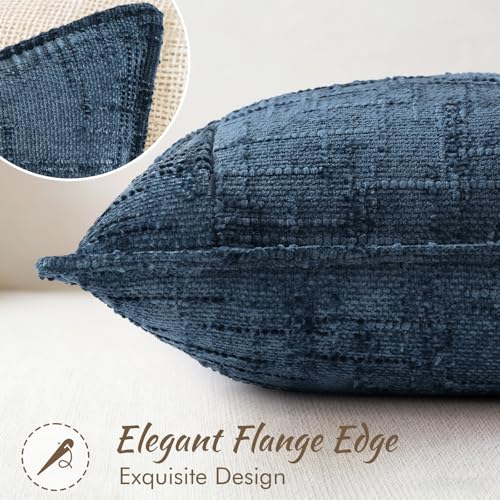 decorUhome Chenille Throw Pillow Covers 18x18 Set of 2, Soft Textured Slubby Modern Decorative Pillow Covers with Elegant Design for Couch, Sofa, Living Room, Navy Blue - color: Navy Blue, size: 18" x 18" (Pack of 2)