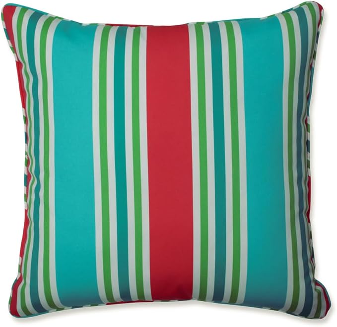 Pillow Perfect Stripe Indoor/Outdoor Accent Throw Pillow, Plush Fill, Weather, and Fade Resistant, Floor - 25" x 25", Green/Pink Aruba, 1 Count