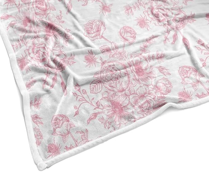 Floral Throw Blanket, Botanical Floral Blanket, Soft, Flannel, Warm, Boho Floral Bed Blanket All Season Flower Throw Blanket for Couch Bedroom Living Room, Pink 60X70 Inch