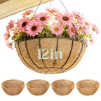 ANPHSIN 4Pcs 12inch Coconut Liners for Hanging Baskets Planters - Made of 100% Natural Coco Coir Fiber, Thick Breathable Round Liner for Outdoor Porch Garden Flower - size: 12in