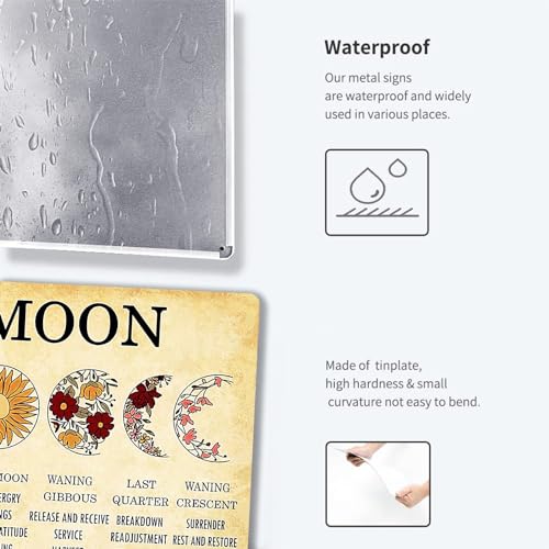 Fmcmly Vintage Metal Tin Signs Moon Phases Meanings Witchery Room Aesthetic Decoration New Year Sign Gift for Parents Home Kitchen Office Garage Bar Coffee Wall Decor 8x12 Inch - color: Tin Sign06
