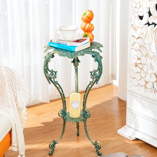 Sungmor Vintage Cast Iron Plant Stand - Ornate Green Pedestal Table for Indoor Outdoor Garden, 27.5" Antique Metal Flower Pot Holder, Victorian Style Plant Display Stand - Patio, Porch, Balcony Décor - color: Green