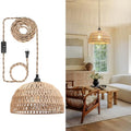 Rattan Hanging Lamp,Boho Pendant Lights,Plug in Cord Hanging Rattan Light,Plug Into Wall Outlet Pendant Light Fixture On/Off Switch for Living,Dinner Room,Bedroom,Kitchen,for E26,without Bulb - size: 11.81'' x 6.49''