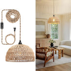 Rattan Hanging Lamp,Boho Pendant Lights,Plug in Cord Hanging Rattan Light,Plug Into Wall Outlet Pendant Light Fixture On/Off Switch for Living,Dinner Room,Bedroom,Kitchen,for E26,without Bulb - size: 11.81'' x 6.49''