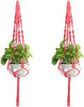 Set of 2 Macrame Plant Hanger Nylon Rope Wall Hanging Planter Basket for Indoor Outdoor Flower Pot Plant Holder Wall Art Vintage-Inspired Home Decor, with Metal Ring 4 Legs 39 inch (Red)