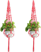 Set of 2 Macrame Plant Hanger Nylon Rope Wall Hanging Planter Basket for Indoor Outdoor Flower Pot Plant Holder Wall Art Vintage-Inspired Home Decor, with Metal Ring 4 Legs 39 inch (Red)