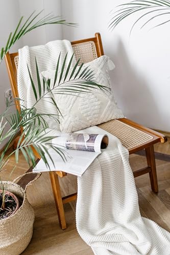 Boho Style Sofa Throw Pillow Covers – Exquisitely Crafted with Hand-Finished Tuft with Thick Cotton Tassel Details – Soft & Stylish Moroccan Decorative, 20x20inch (Spring Ruched) - color: Boho Cream, size: 20" x 20" (Pack of 1)