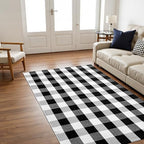 joybest Buffalo Plaid Rug 4 x 6 ft Black and White Checkered Area Rug Cotton Hand-Woven Indoor Outdoor Rugs Carpet for Patio, Living Room, Dining Room, Bedroom - size: 4' x 6' (Rectangular)