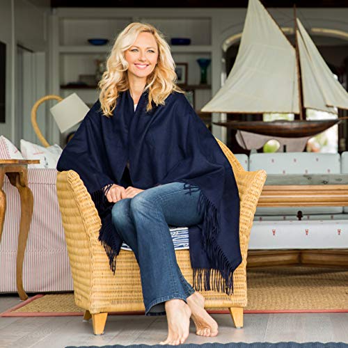 Fishers Finery 100% Pure Cashmere Fringe Throw, 445 GSM Weight, with Gift Box (Navy) - color: Navy