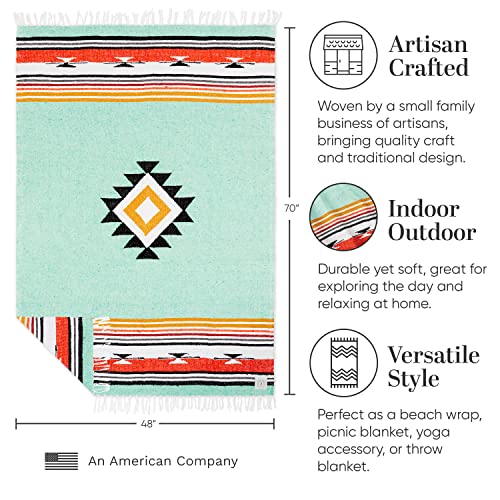 Teal Mexican Blanket by Laguna Beach Textile Co - Beach, Yoga, Camping, or Decorative Throw Blanket - Traditional Handmade Serape - Teal Baja - color: Teal