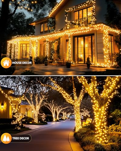 Brightown 2 Pack Solar String Lights Outdoor Waterproof, 92Ft 240 LED Solar Lights Outdoor with 8 Modes, Outdoor Light Solar Powered for Patio Yard Tree Garden Party Decorations, Warm White - color: Warm White, size: 2 pack