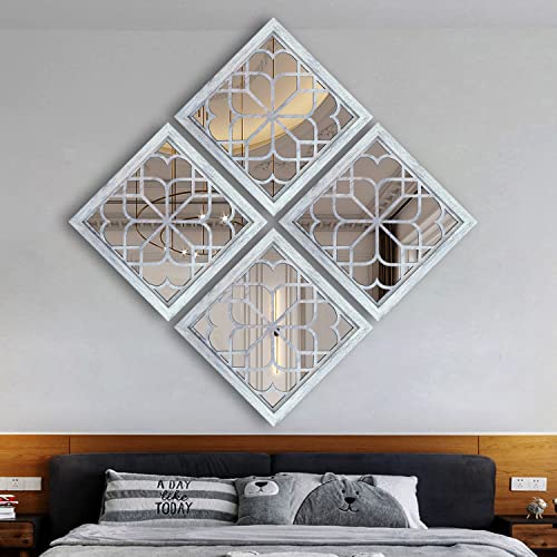 Wocred Set of 4 Mirrors Square Wall Mirror,Gorgeous Rustic Farmhouse Accent Mirror,Rustic White Color Entry Mirror for Bathroom Renovation,Bedrooms,Living Rooms and More(12”x12”4pcs) - color: Rustic White, size: 12x12 inch - 4 PCS