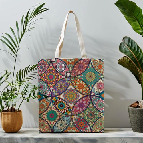 Boho Style Canvas Bag for Women Boho Fashion Tote Bag for Bohemian Lover - color: Mandala Bag
