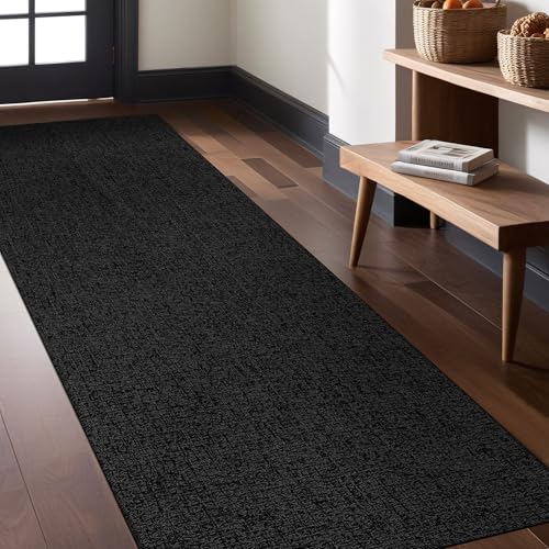 Luul Home Easy Jute Rugs 2x7 Dark Gray Color Living Room Indoor Outdoor Runner Rug for Farmhouse Patio and Kitchen Rug High Traffic Washable Easy to Clean Solid Woven Design Outside Carpet (2 x 7) - color: Dark Gray, size: 2' x 7' (Rectangular)