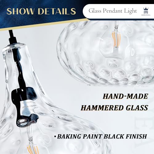 11" Blown Hammered Glass Pendant Light – Matte Black Ceiling Light for Kitchen Island, Dining Room, Hallway – E26 Base Hanging Fixture - color: Black